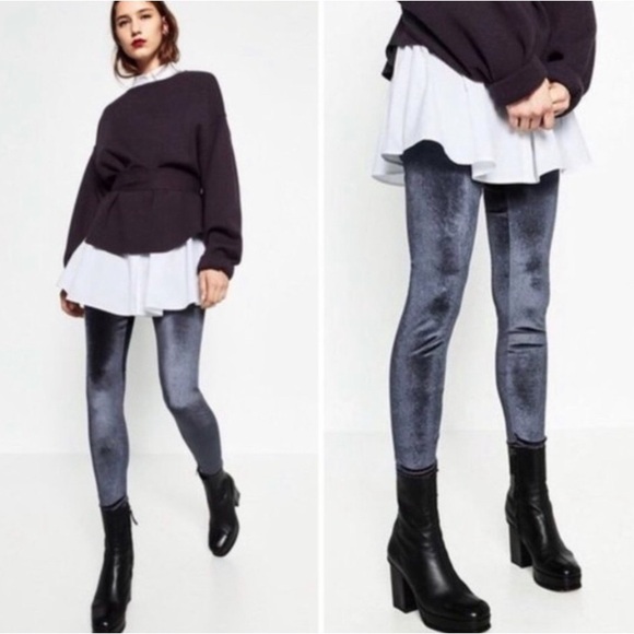 Zara high waist neutral minimal velvet leggings - Picture 1 of 5